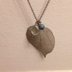 Long silver leaf necklace
